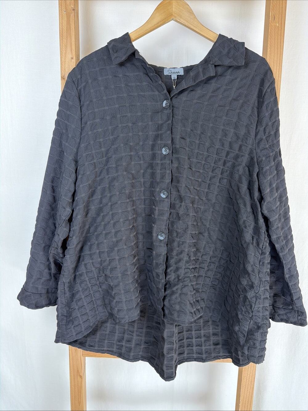 NWT Shana Black High Low Hem Ruffle Cuffs Button Up Swing Jacket #0912 Size XXL